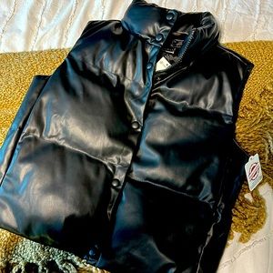 Vegan Leather Black Puffer Vest